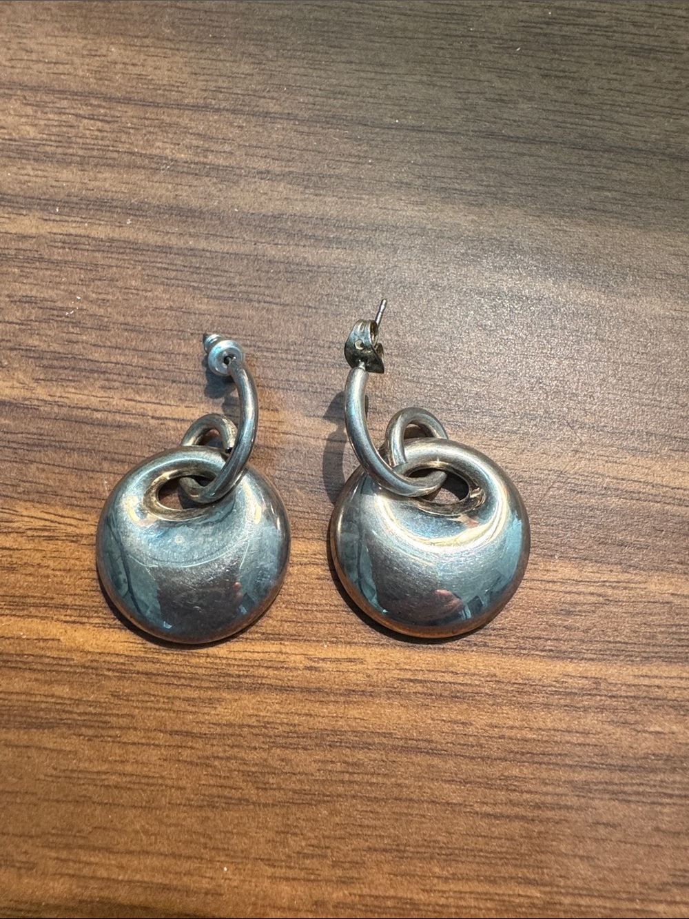 Vintage Silver Loop-and-Disc Dangle Earrings brand unknown, no markings